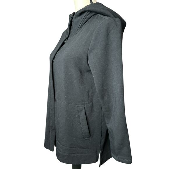 Pure Jill Luxe Tencel Long Hoodie Jacket in Black w/Snap Closure Size Small - Picture 3 of 7